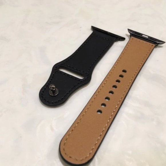 NEW[BAND] BLACK Genuine Leather For Apple Watch - Picture 6 of 10